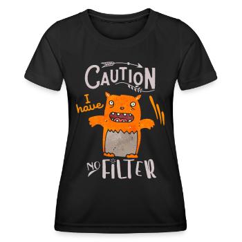 Sarcasm, funny saying with cat, hangover - Women's Functional T-Shirt - black - Front - AI Model Female 172 light (172cm)