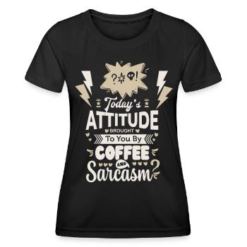 Coffee and sarcasm funny saying typography - Women's Functional T-Shirt - black - Front - AI Model Female 172 light (172cm)