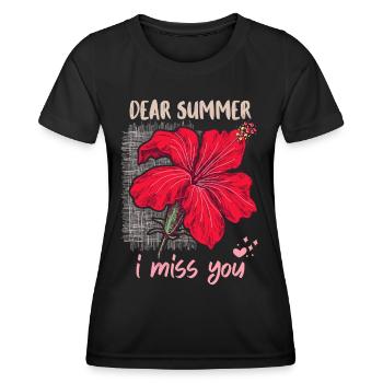 Summer Summer, funny saying with hibiscus flower - Women's Functional T-Shirt - black - Front - AI Model Female 172 light (172cm)