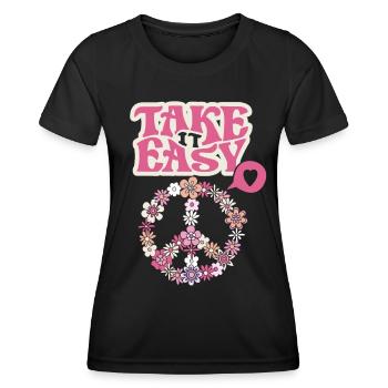 Symbole de paix avec Flowers Take-it-Easy Groovy Style - T-shirt sport Femme - noir - Devant - AI Model Female 172 light (172cm)