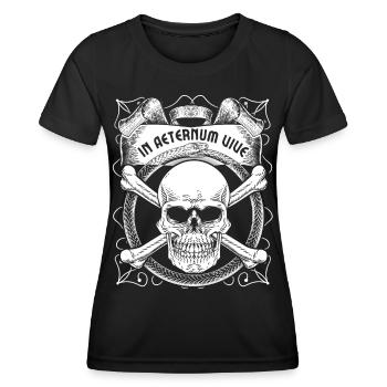 Biker skull with snake, Latin saying - Women's Functional T-Shirt - black - Front - AI Model Female 172 light (172cm)