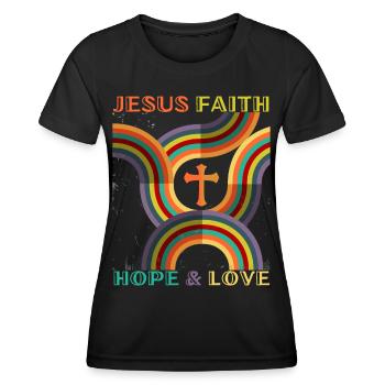 Jesus Christ Saying 70s Flower Power Style - Women's Functional T-Shirt - black - Front - AI Model Female 172 light (172cm)