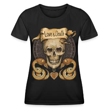 Skull, snakes, love-and-death, saying - Women's Functional T-Shirt - black - Front - AI Model Female 172 light (172cm)