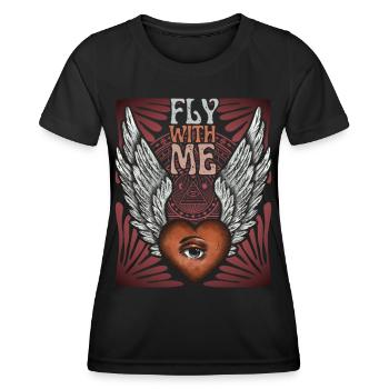 Valentine's Day, angel wings with heart-eye, saying - Women's Functional T-Shirt - black - Front - AI Model Female 172 light (172cm)