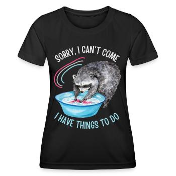 Raccoon motif, funny saying, washing bears - Women's Functional T-Shirt - black - Front - AI Model Female 172 light (172cm)