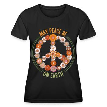 Symbole de paix avec des fleurs, style groovy des années 70 - T-shirt sport Femme - noir - Devant - AI Model Female 172 light (172cm)