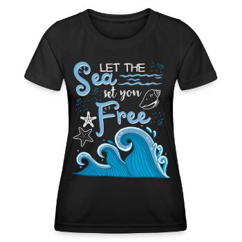 Ocean-Sea, Typography Saying, Waves, Starfish - Women's Functional T-Shirt - black - Front - AI Model Female 172 light (172cm)