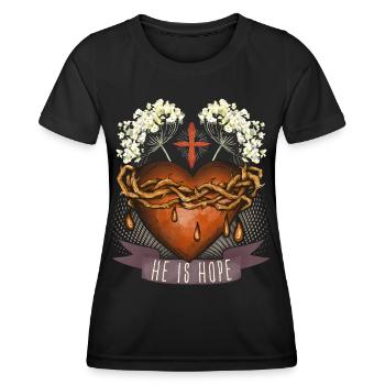 Jesus Christus, Herz-Jesu, Dornenkrone, Spruch - Frauen Funktions-T-Shirt - Schwarz - Vorne - AI Model Female 172 light (172cm)