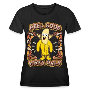 Banane-Spruch, Lustige-Banane, Peel-Good Comic Pun - Frauen Funktions-T-Shirt - Schwarz - Vorne - AI Model Female 172 light (172cm)