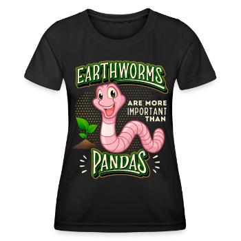 Earthworm, worm, earthworms comic funny saying - Women's Functional T-Shirt - black - Front - AI Model Female 172 light (172cm)