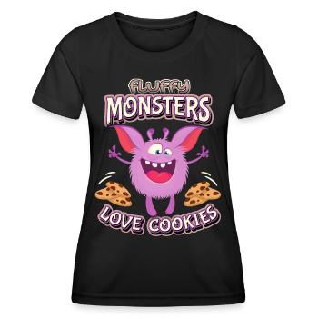 Monstres drôles, monstres miettes, biscuits, dictons - T-shirt sport Femme - noir - Devant - AI Model Female 172 light (172cm)