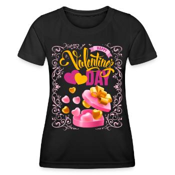 Valentine's Day Typography, Hearts, Happy-Valentines - Women's Functional T-Shirt - black - Front - AI Model Female 172 light (172cm)