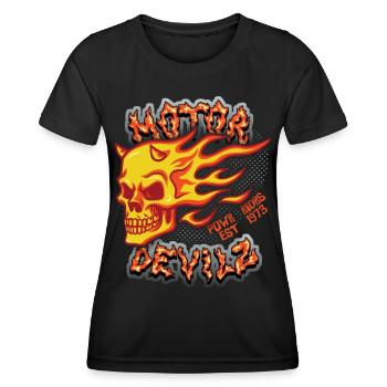Skull Fire Skull Motorcyclist Motor Devils - Women's Functional T-Shirt - black - Front - AI Model Female 172 light (172cm)
