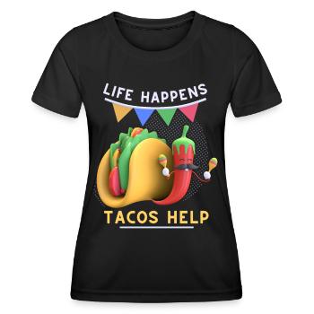 Funny Mexican Taco, Pepperoni 3D Tacos - Women's Functional T-Shirt - black - Front - AI Model Female 172 light (172cm)