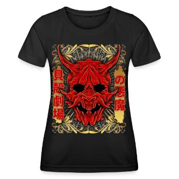 Oni-Maske, Japanischer Dämon, Kabuki-Teufel - Frauen Funktions-T-Shirt - Schwarz - Vorne - AI Model Female 172 light (172cm)