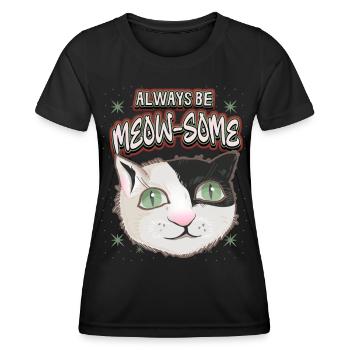 Cat with stars, funny saying, Pun pun - Women's Functional T-Shirt - black - Front - AI Model Female 172 light (172cm)