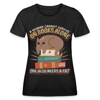 Bücherwurm, Buch, lesen, Katze, lustiger Spruch - Frauen Funktions-T-Shirt - Schwarz - Vorne - AI Model Female 172 light (172cm)