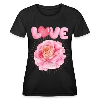 Love love, Valentine's Day, balloons, rose motif - Women's Functional T-Shirt - black - Front - AI Model Female 172 light (172cm)
