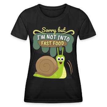 Lustige Schnecke, Fastfood Slowfood Spruch Comic - Frauen Funktions-T-Shirt - Schwarz - Vorne - AI Model Female 172 light (172cm)