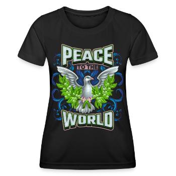 Paix, paix disant avec colombe de la paix - T-shirt sport Femme - noir - Devant - AI Model Female 172 light (172cm)