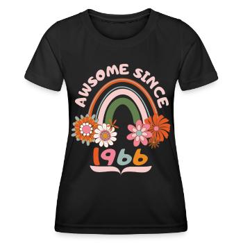 Retro style birthday, born in 1966 vintage saying - Women's Functional T-Shirt - black - Front - AI Model Female 172 light (172cm)