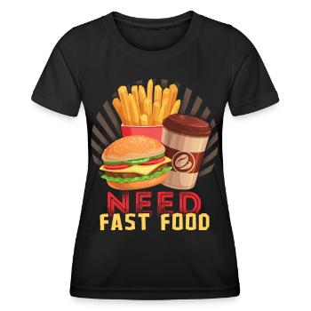 Restauration rapide, Burgers, Hamburgers, Frites - T-shirt sport Femme - noir - Devant - AI Model Female 172 light (172cm)