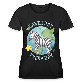 Earth Day Every Day, Spruch mit Zebra Umweltschutz - Frauen Funktions-T-Shirt - Schwarz - Vorne - AI Model Female 172 light (172cm)