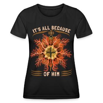 Jesus Christ, vintage illustration with starfish - Women's Functional T-Shirt - black - Front - AI Model Female 172 light (172cm)