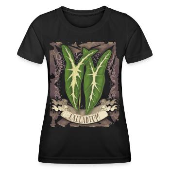 Calladium Lemaireanum vintage botanische Blätter - Frauen Funktions-T-Shirt - Schwarz - Vorne - AI Model Female 172 light (172cm)