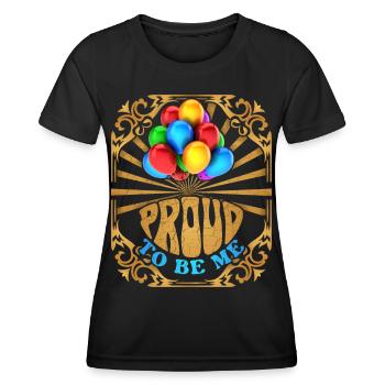 Rainbow Balloon, Proud-to-be-me slogan LGBTQ - Women's Functional T-Shirt - black - Front - AI Model Female 172 light (172cm)