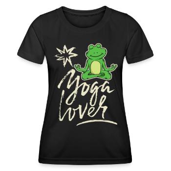 Funny yoga frog, saying yoga lover - Women's Functional T-Shirt - black - Front - AI Model Female 172 light (172cm)