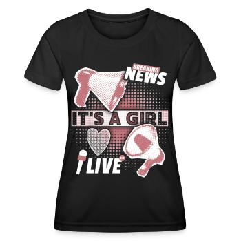 Baby-Mädchen Ankündigung mit Megaphon It's-a-Girl - Frauen Funktions-T-Shirt - Schwarz - Vorne - AI Model Female 172 light (172cm)