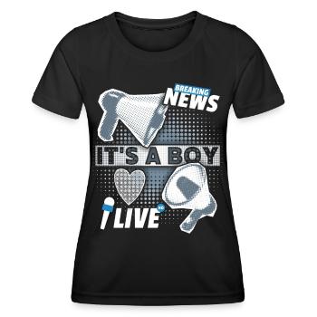 Baby-Junge, Ankündigung mit Megaphon, It's-a-Boy - Frauen Funktions-T-Shirt - Schwarz - Vorne - AI Model Female 172 light (172cm)