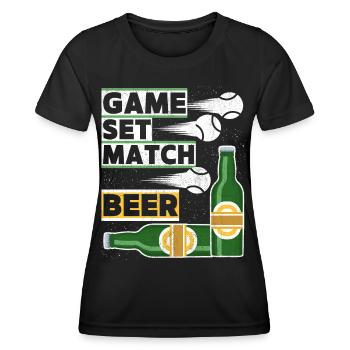 Tennis Quote Game Set Match, Beer Funny Quote - T-shirt sport Femme - noir - Devant - AI Model Female 172 light (172cm)