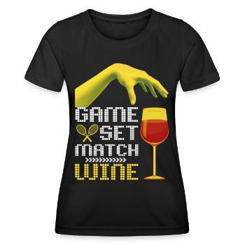 Jeu de tennis set match drôle de dicton avec du vin - T-shirt sport Femme - noir - Devant - AI Model Female 172 light (172cm)