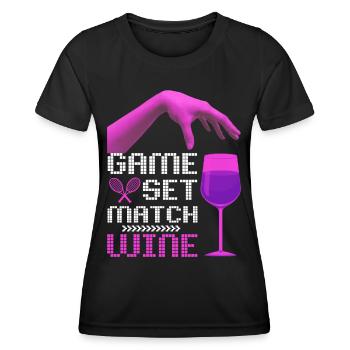 Tennis Quote Game Set Match, Wine Funny Quote - T-shirt sport Femme - noir - Devant - AI Model Female 172 light (172cm)