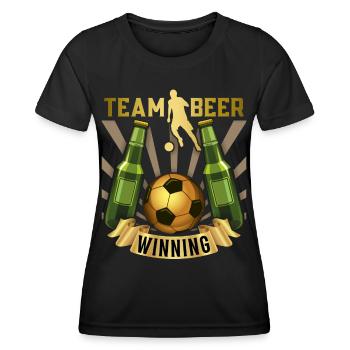 Fußball, Bier, Bierspruch mit Bierflaschen Spruch - Frauen Funktions-T-Shirt - Schwarz - Vorne - AI Model Female 172 light (172cm)