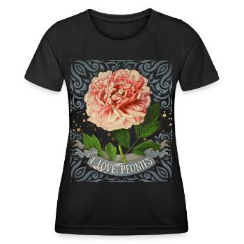 Vintage Pfingstrose, botanisch, I-Love-Peonies - Frauen Funktions-T-Shirt - Schwarz - Vorne - AI Model Female 172 light (172cm)