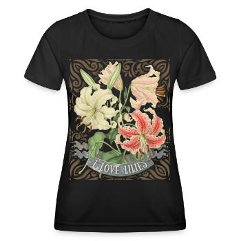 Vintage lily, tiger lily, botanical illustration - Women's Functional T-Shirt - black - Front - AI Model Female 172 light (172cm)
