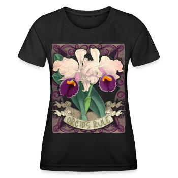 Vintage Orchideen Illustration, lustiger Spruch - Frauen Funktions-T-Shirt - Schwarz - Vorne - AI Model Female 172 light (172cm)