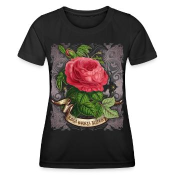 Antique rose vintage botanical illustration - Women's Functional T-Shirt - black - Front - AI Model Female 172 light (172cm)