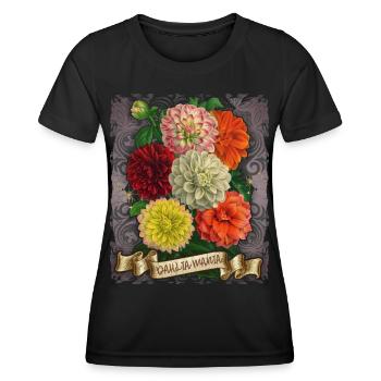 Vintage Dahlias Botanical Flowers Illustration - Women's Functional T-Shirt - black - Front - AI Model Female 172 light (172cm)