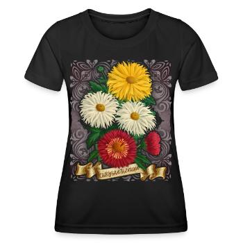 Vintage chrysanthemum flower botanical illustration - Women's Functional T-Shirt - black - Front - AI Model Female 172 light (172cm)