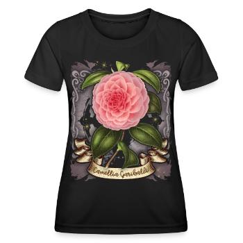 Vintage Pink Camellia Flower Botanical Illustration - Women's Functional T-Shirt - black - Front - AI Model Female 172 light (172cm)