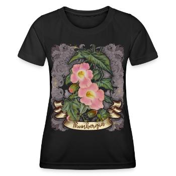 Vintage Thunbergia flower botanical illustration - Women's Functional T-Shirt - black - Front - AI Model Female 172 light (172cm)