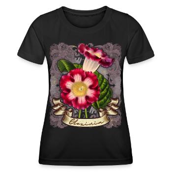 Vintage Gloxinie Flower Botanical Illustration - Women's Functional T-Shirt - black - Front - AI Model Female 172 light (172cm)