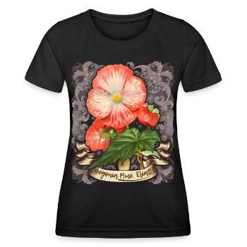 Botanical illustration vintage begonia flower - Women's Functional T-Shirt - black - Front - AI Model Female 172 light (172cm)