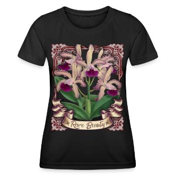 Vintage orchid illustration, antique orchid - Women's Functional T-Shirt - black - Front - AI Model Female 172 light (172cm)