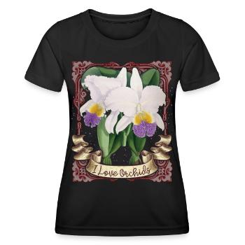 Vintage Orchid Illustration, I-Love-Orchids - Women's Functional T-Shirt - black - Front - AI Model Female 172 light (172cm)