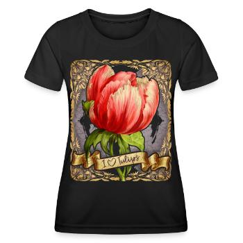 Vintage Tulpe, botanische Blumen Illustration - Frauen Funktions-T-Shirt - Schwarz - Vorne - AI Model Female 172 light (172cm)